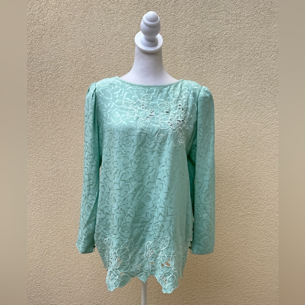 UMI Collections by Anne Crimmins mint green blue embroidered blouse